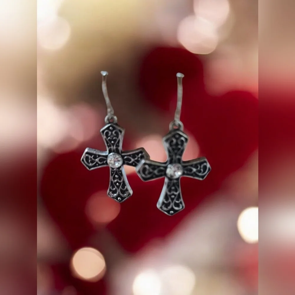 NWOT Silver & CZ Cross Earrings